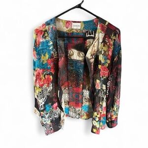 Chico's Colorful Floral Open-Front Sheer Kimono Estimated Size M